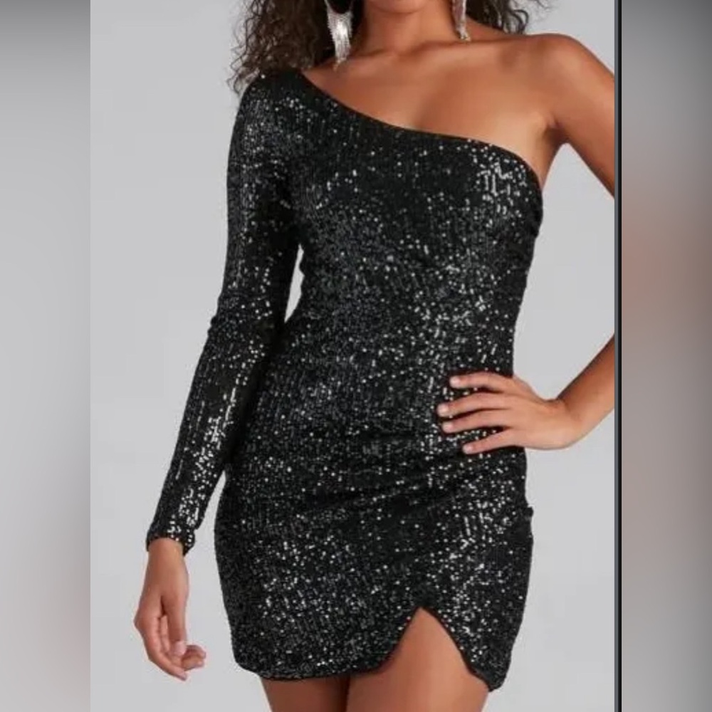 Windsor women’s sparkle mini dress one shoulder